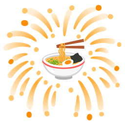 fireworks and steaming bowl