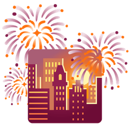 fireworks and sunset