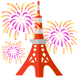 fireworks and Tokyo tower