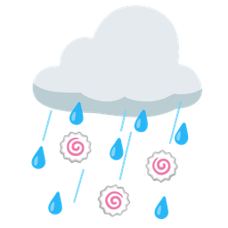 Fish cake with swirl and Cloud with rain