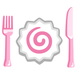 Fish cake with swirl and Fork and knife with plate