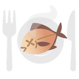 fish and fork and knife with plate