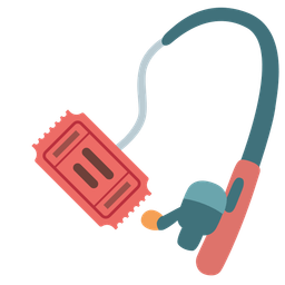 fishing pole and admission tickets