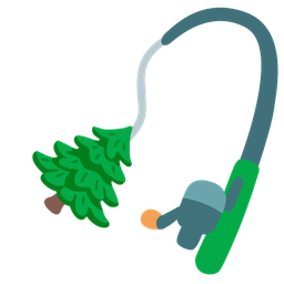 fishing pole and evergreen tree