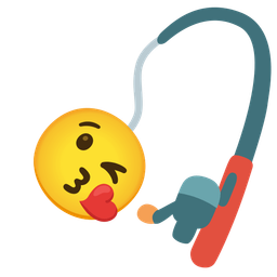 Fishing pole and Face blowing a kiss