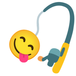 Fishing pole and Face savoring food