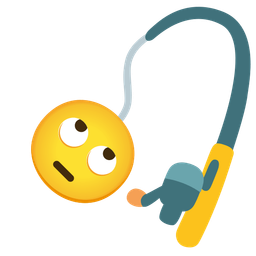 fishing pole and face with rolling eyes