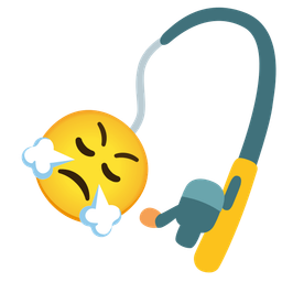 fishing pole and face with steam from nose