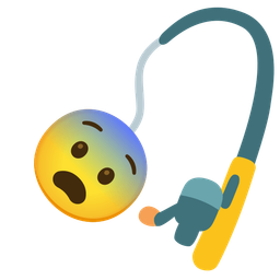 fishing pole and fearful face