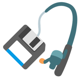 fishing pole and floppy disk