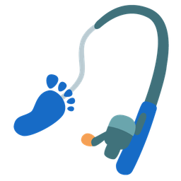 fishing pole and footprints