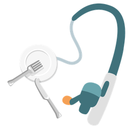 fishing pole and fork and knife with plate