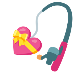 fishing pole and heart with ribbon