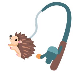 fishing pole and hedgehog