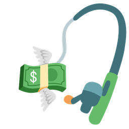fishing pole and money with wings