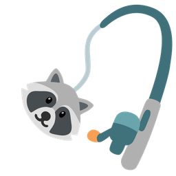 fishing pole and raccoon