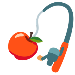 fishing pole and red apple