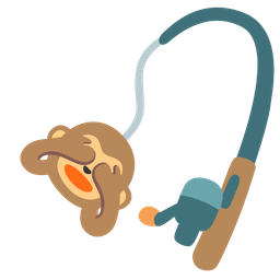 fishing pole and see-no-evil monkey