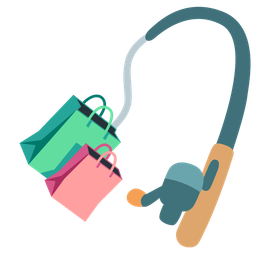 fishing pole and shopping bags