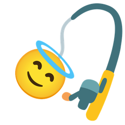 Fishing pole and Smiling face with halo