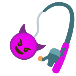 fishing pole and smiling face with horns