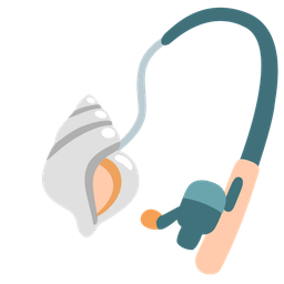 fishing pole and spiral shell