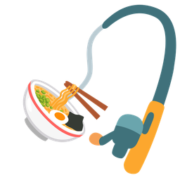 fishing pole and steaming bowl