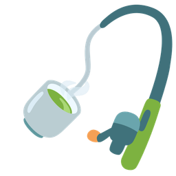 fishing pole and teacup without handle