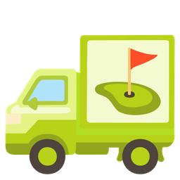 flag in hole and delivery truck