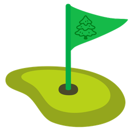 flag in hole and evergreen tree