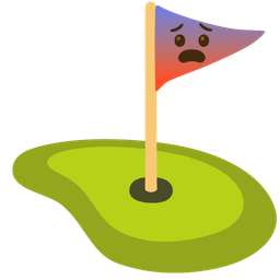 flag in hole and fearful face