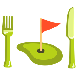 flag in hole and fork and knife with plate
