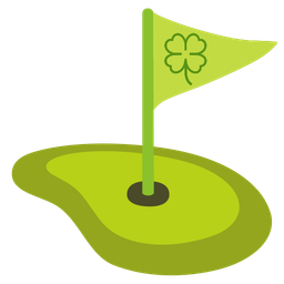 flag in hole and four leaf clover