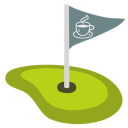 flag in hole and hot beverage