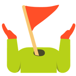 flag in hole and person shrugging