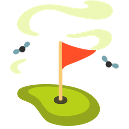 flag in hole and pile of poo