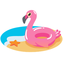 flamingo and beach with umbrella