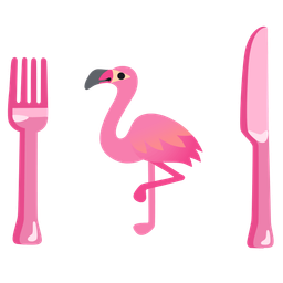 flamingo and fork and knife with plate