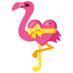 flamingo and heart with ribbon