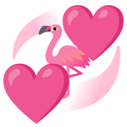 flamingo and revolving hearts