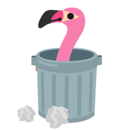 flamingo and wastebasket