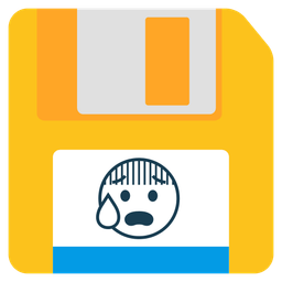 Floppy disk and Anxious face with sweat