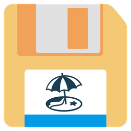 Floppy disk and Beach with umbrella