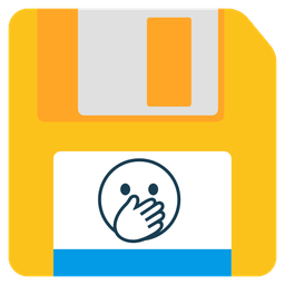 Floppy disk and Face with open eyes and hand over mouth
