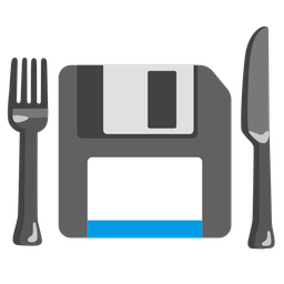Floppy disk and Fork and knife with plate