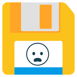 Floppy disk and Frowning face with open mouth