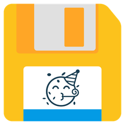 Floppy disk and Partying face