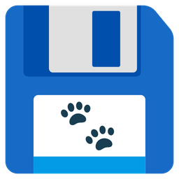 Floppy disk and Paw prints