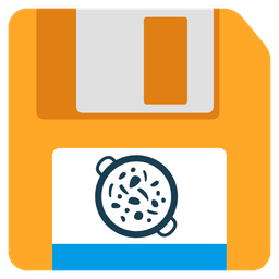 Floppy disk and Shallow pan of food