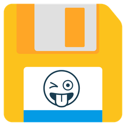 Floppy disk and Winking face with tongue
